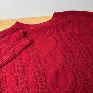 J. Jill Chenille Cable Knit Sweater Womens Med Red Cozy Soft Raglan Sleeve